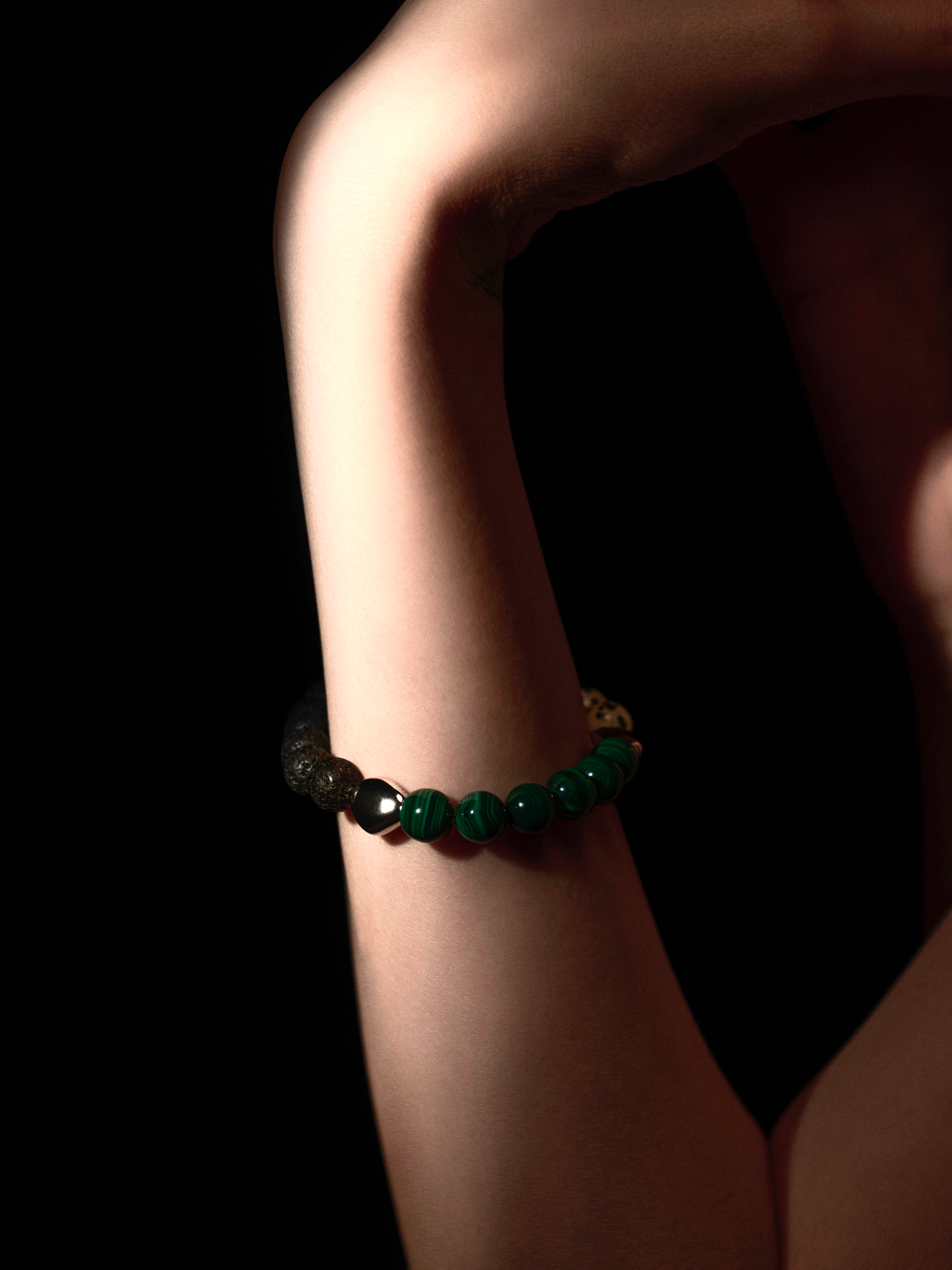 'UNZEN' Lava Stone + Dalmatian Jasper + Malachite Gemstone Bracelet
