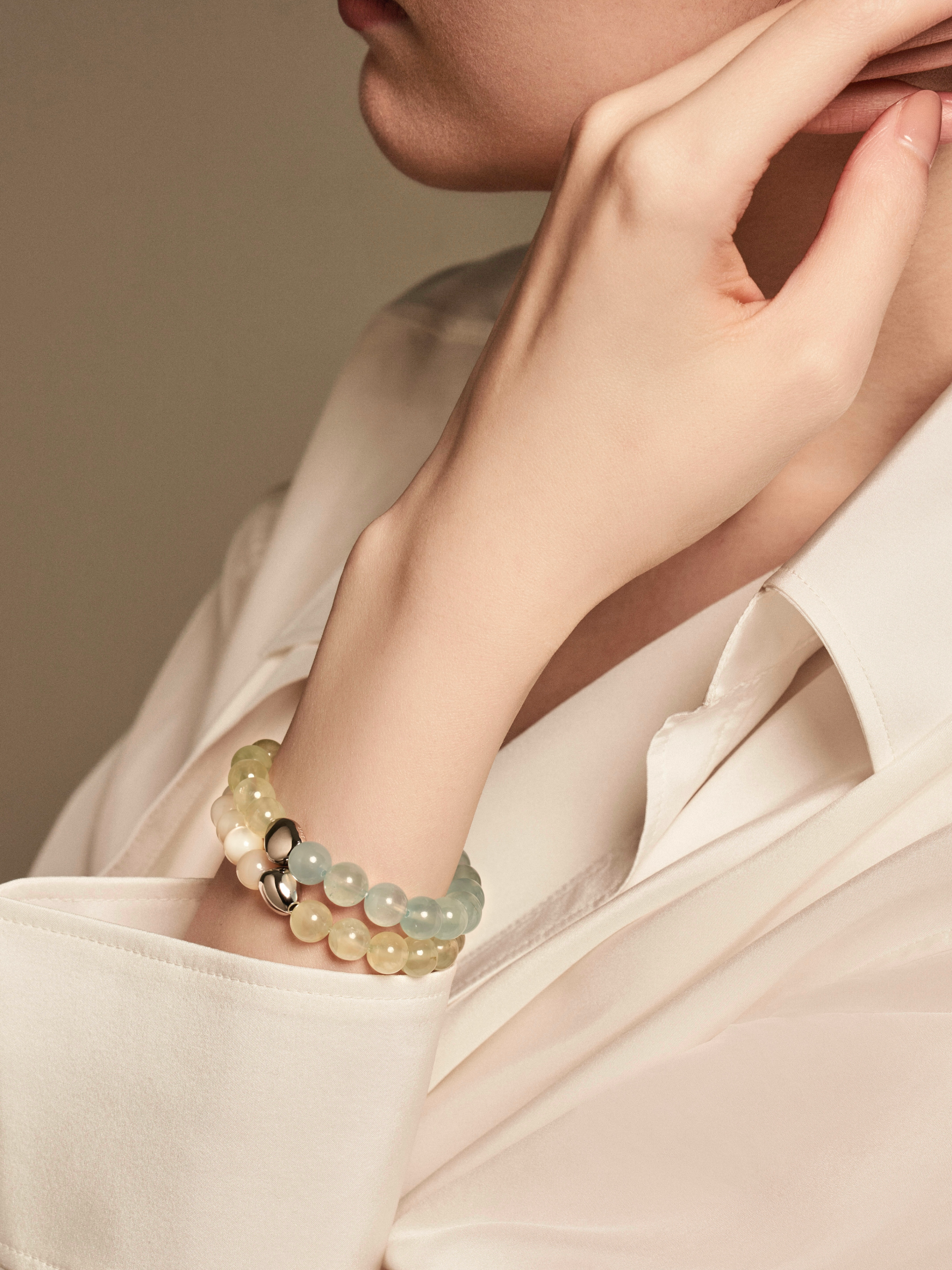 'PINGTAN' Nacre + Prehnite Gemstone Bracelet