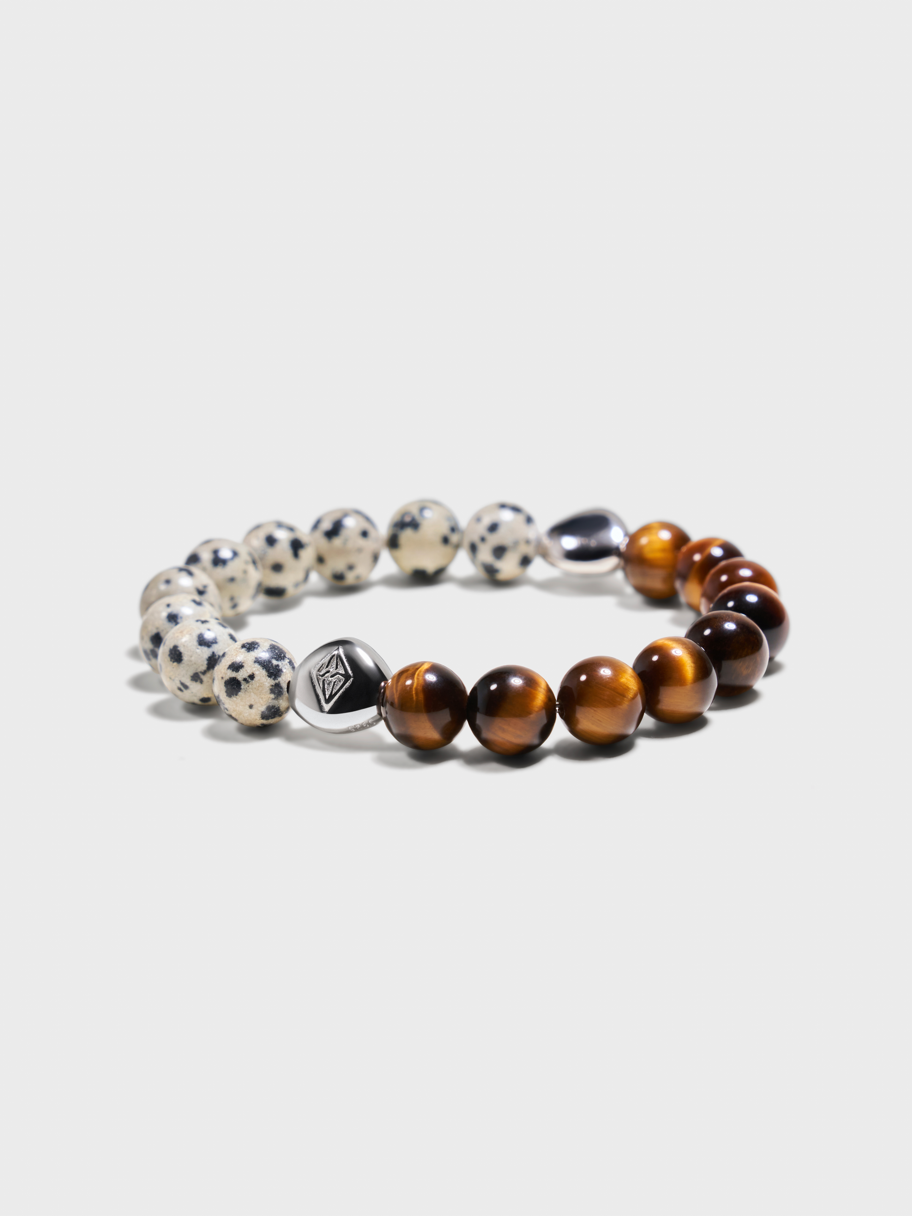 'VENICE90291' Dalmatian Jasper + Tiger's Eye Gemstone Bracelet