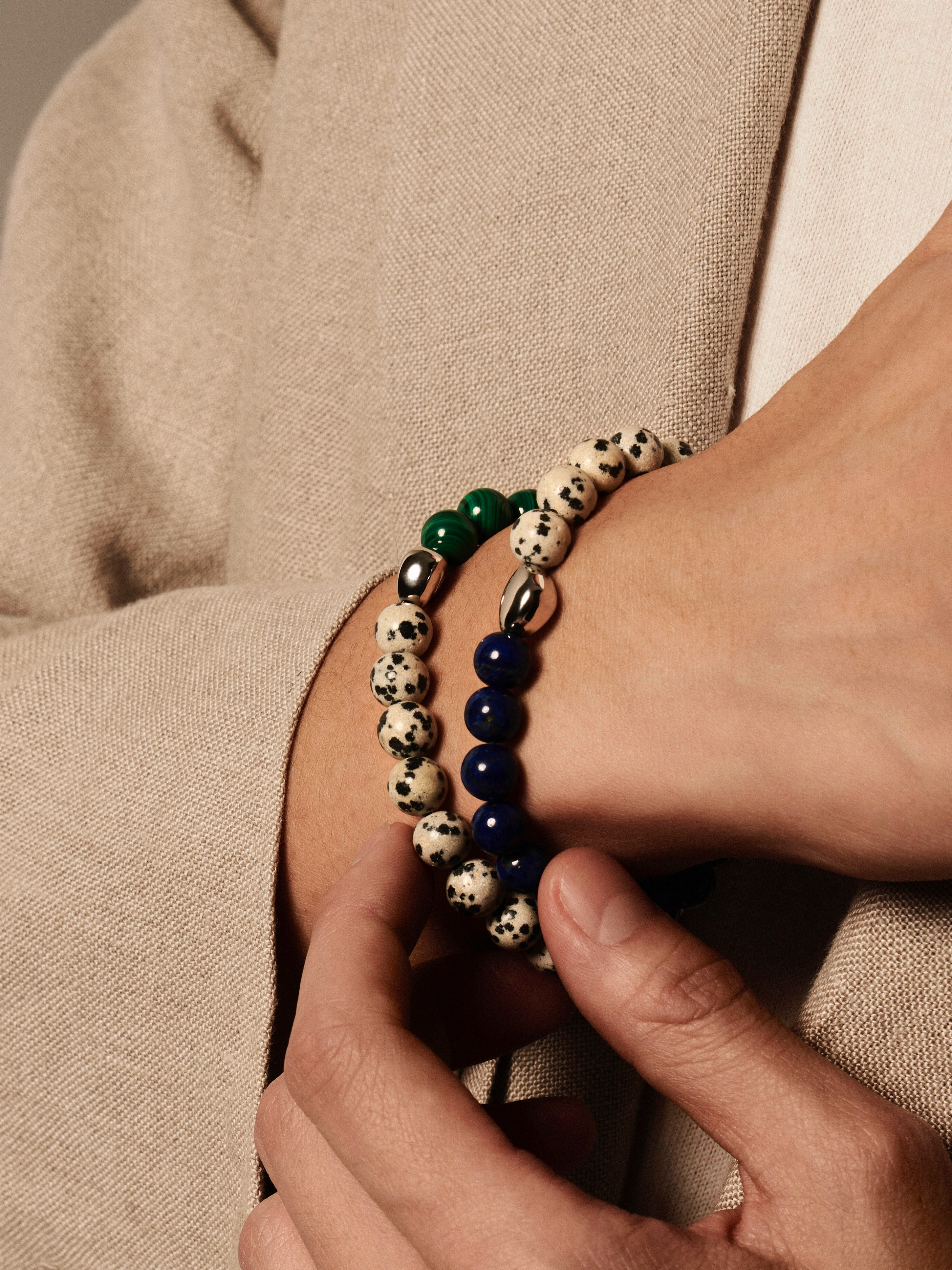 'VENICE90291' Dalmatian Jasper + Lapis Lazuli Gemstone Bracelet