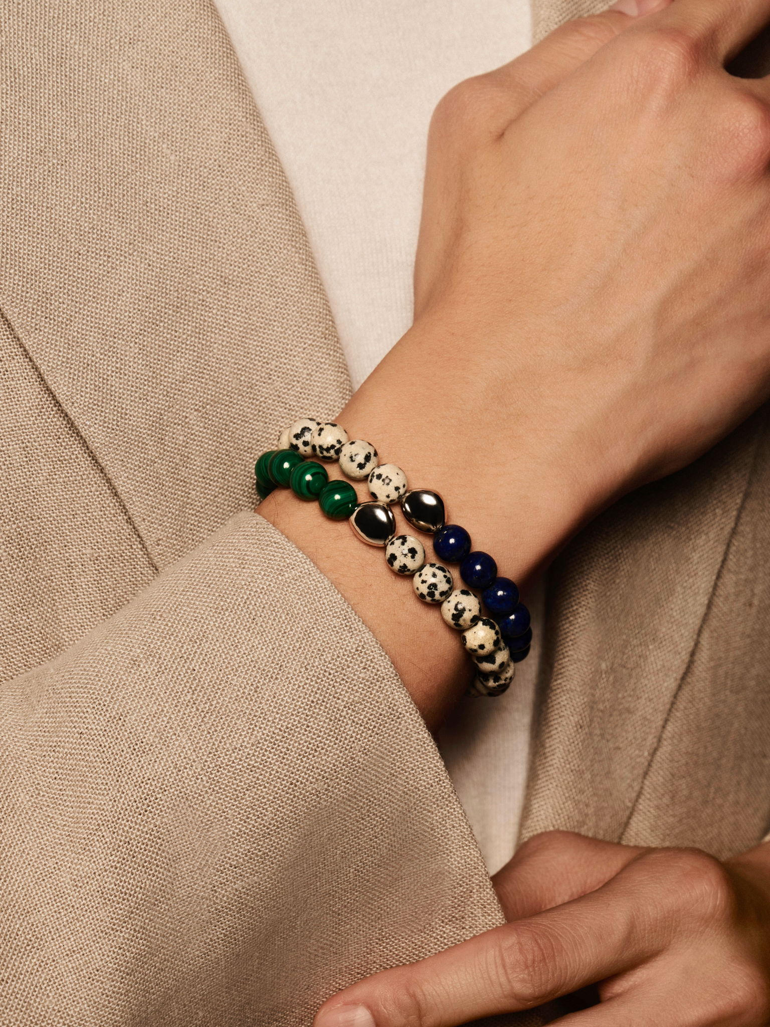 'VENICE90291' Dalmatian Jasper + Lapis Lazuli Gemstone Bracelet