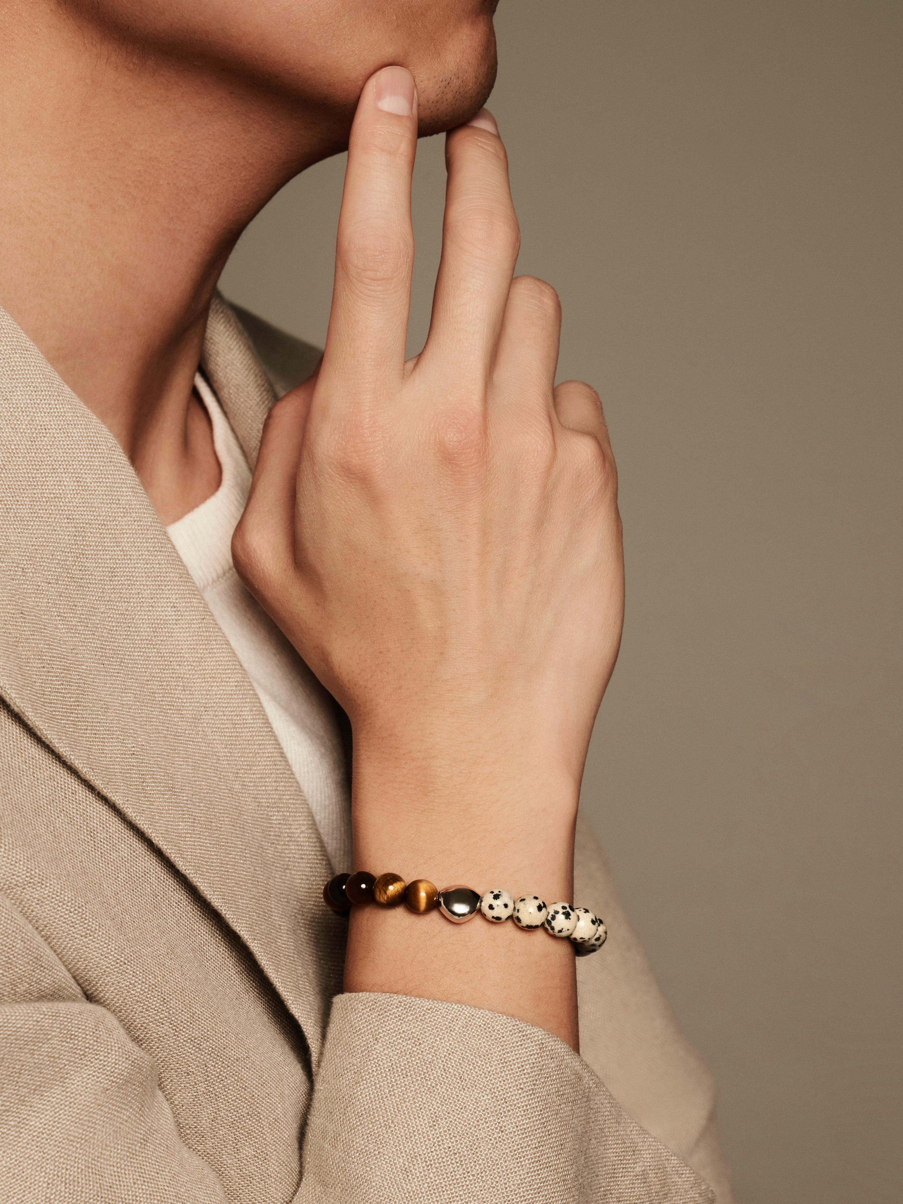 'VENICE90291' Dalmatian Jasper + Tiger's Eye Gemstone Bracelet