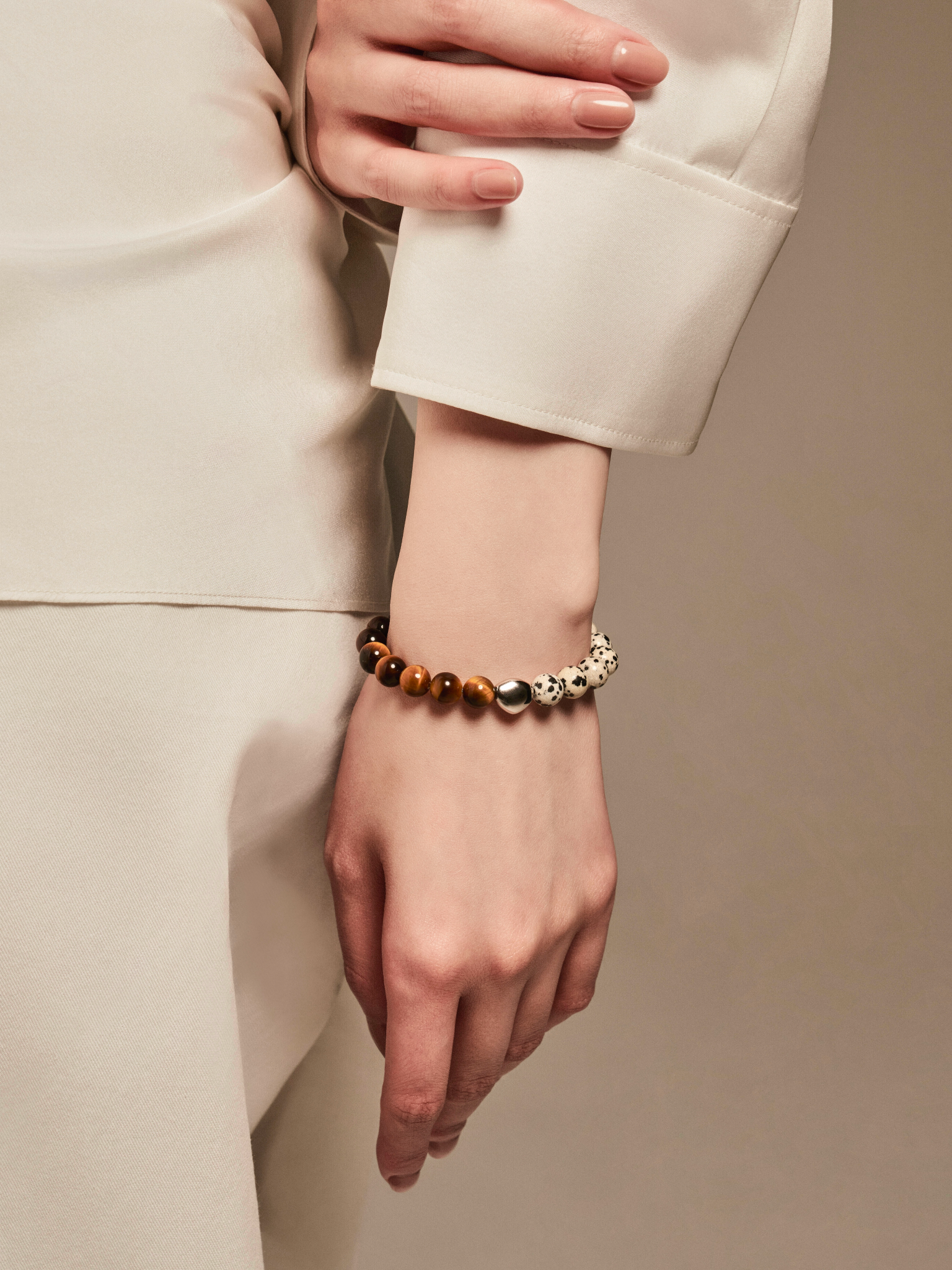 'VENICE90291' Dalmatian Jasper + Tiger's Eye Gemstone Bracelet