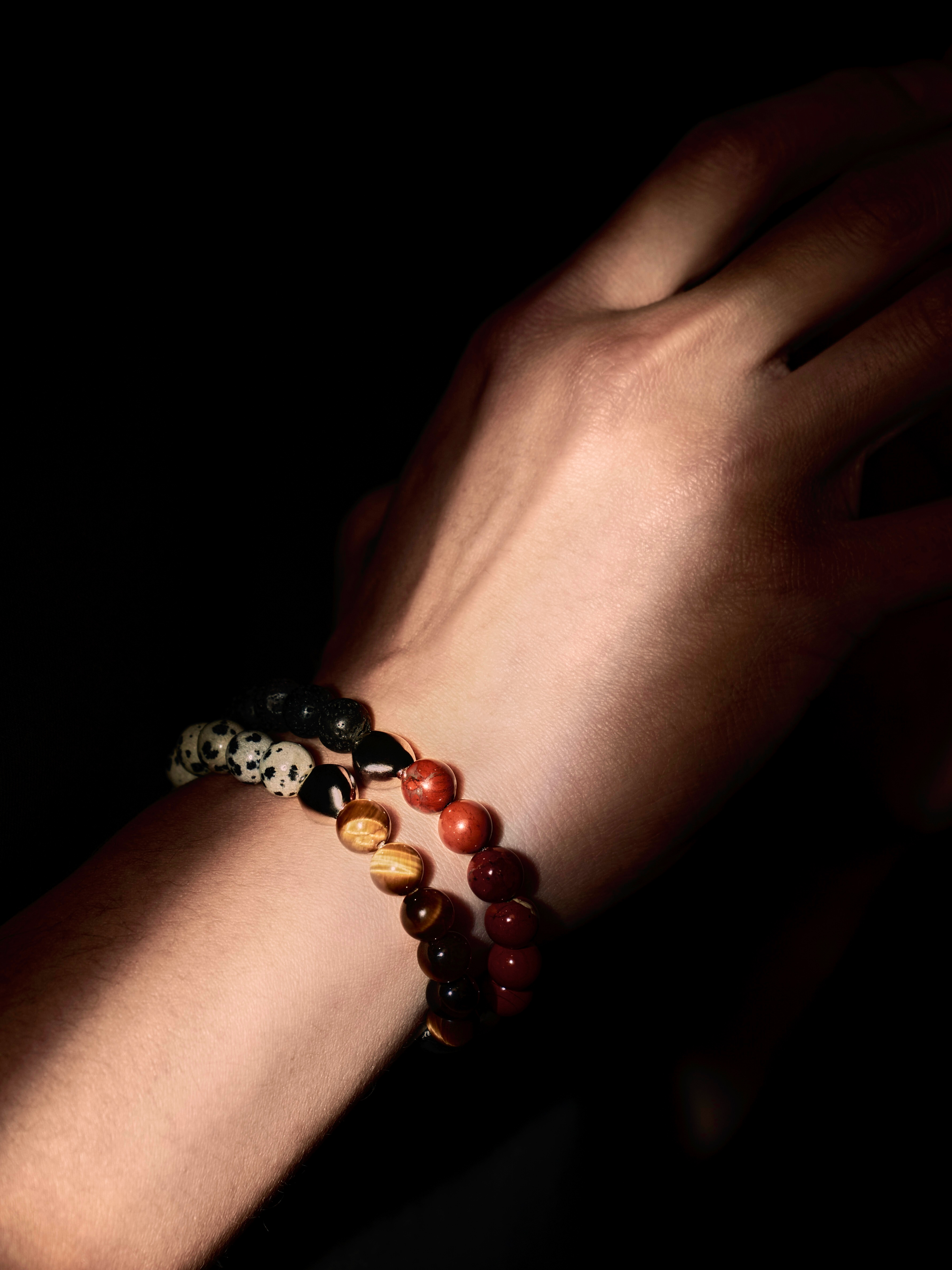 'UNZEN' Lava Stone + Dalmatian Jasper + Tiger's Eye Gemstone Bracelet