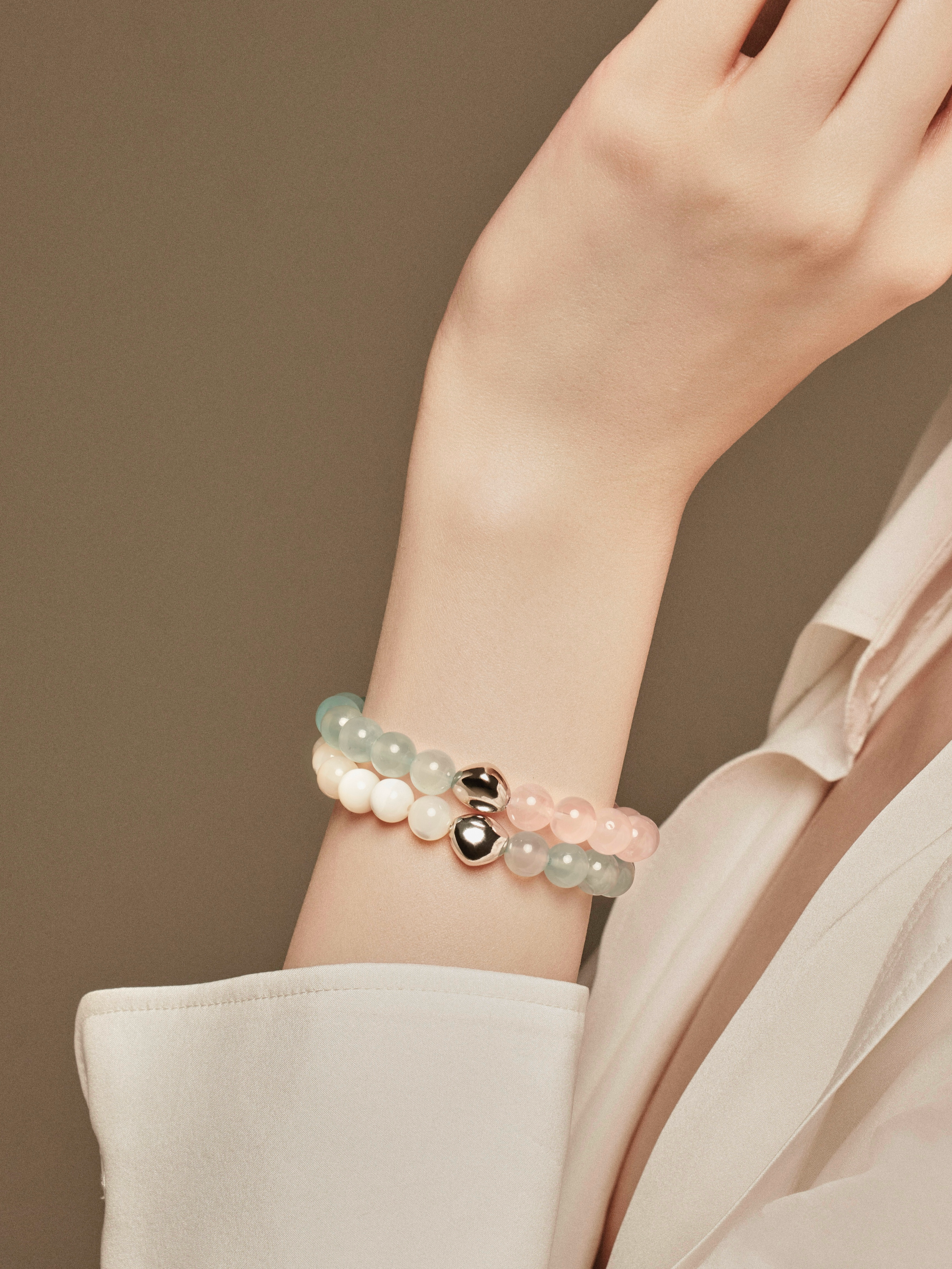 'PINGTAN' Aquamarine + Rose Quartz Gemstone Bracelet