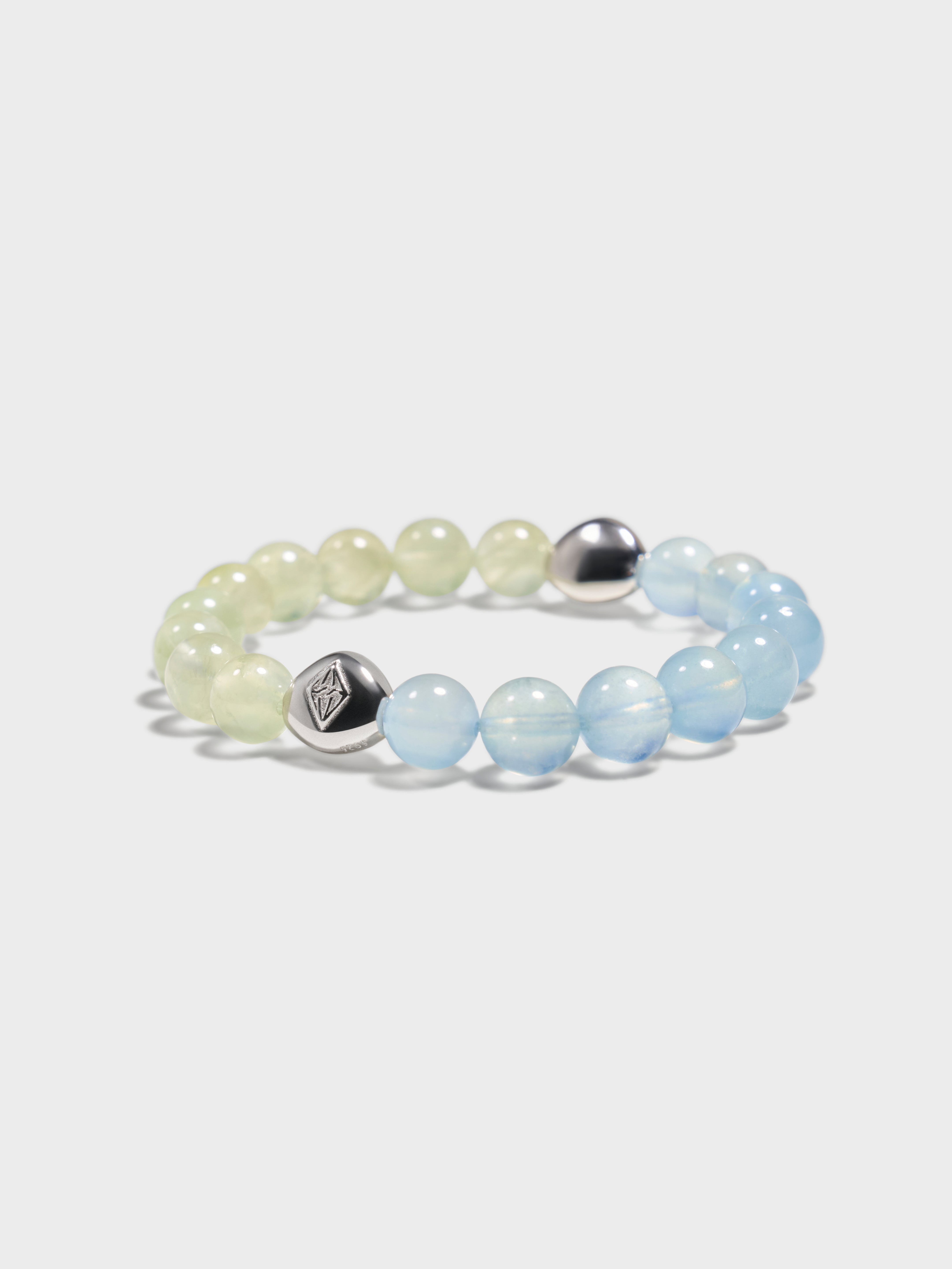 'PINGTAN' Prehnite + Aquamarine Gemstone Bracelet