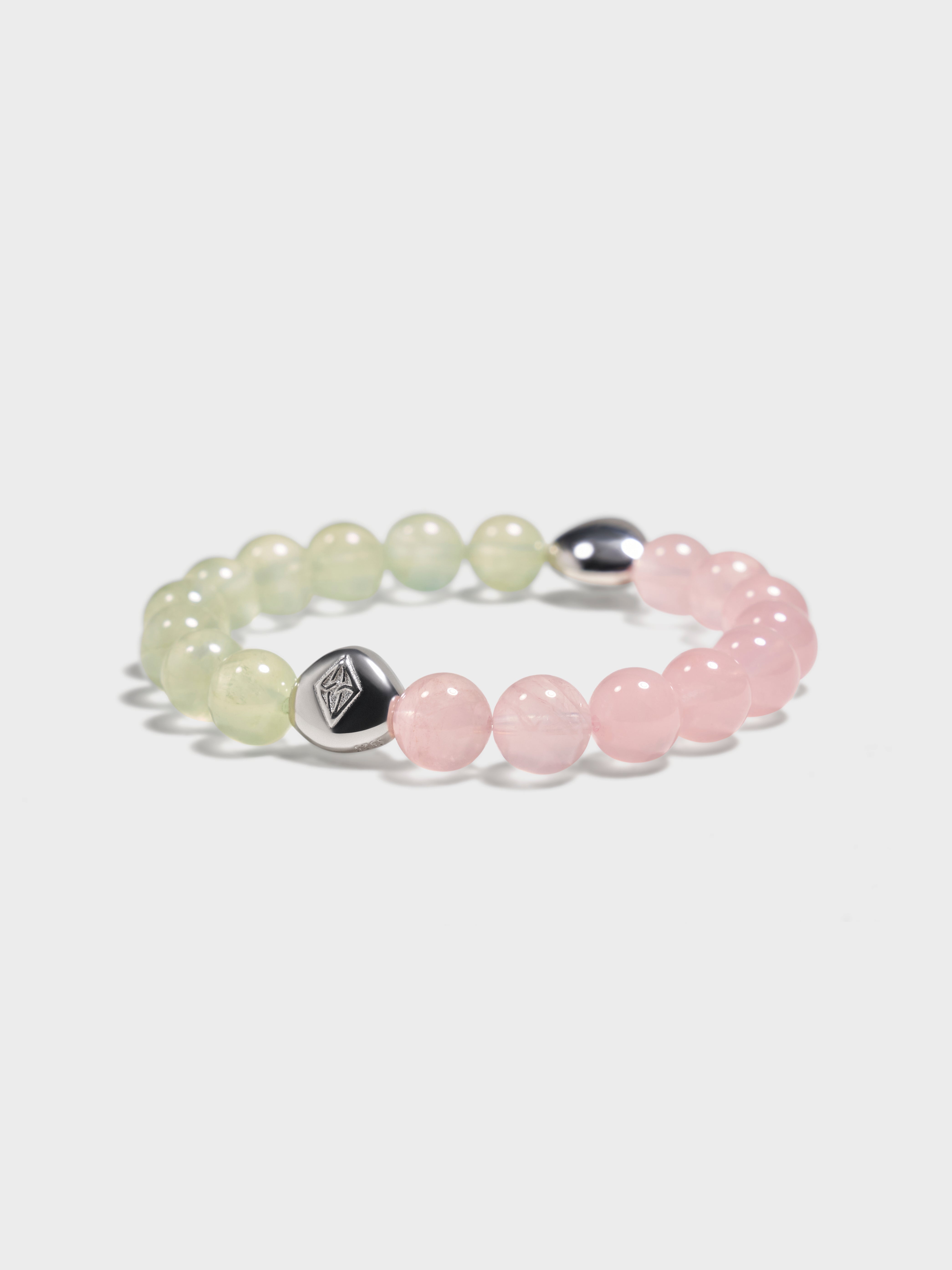 'PINGTAN' Prehnite + Rose Quartz Gemstone Bracelet