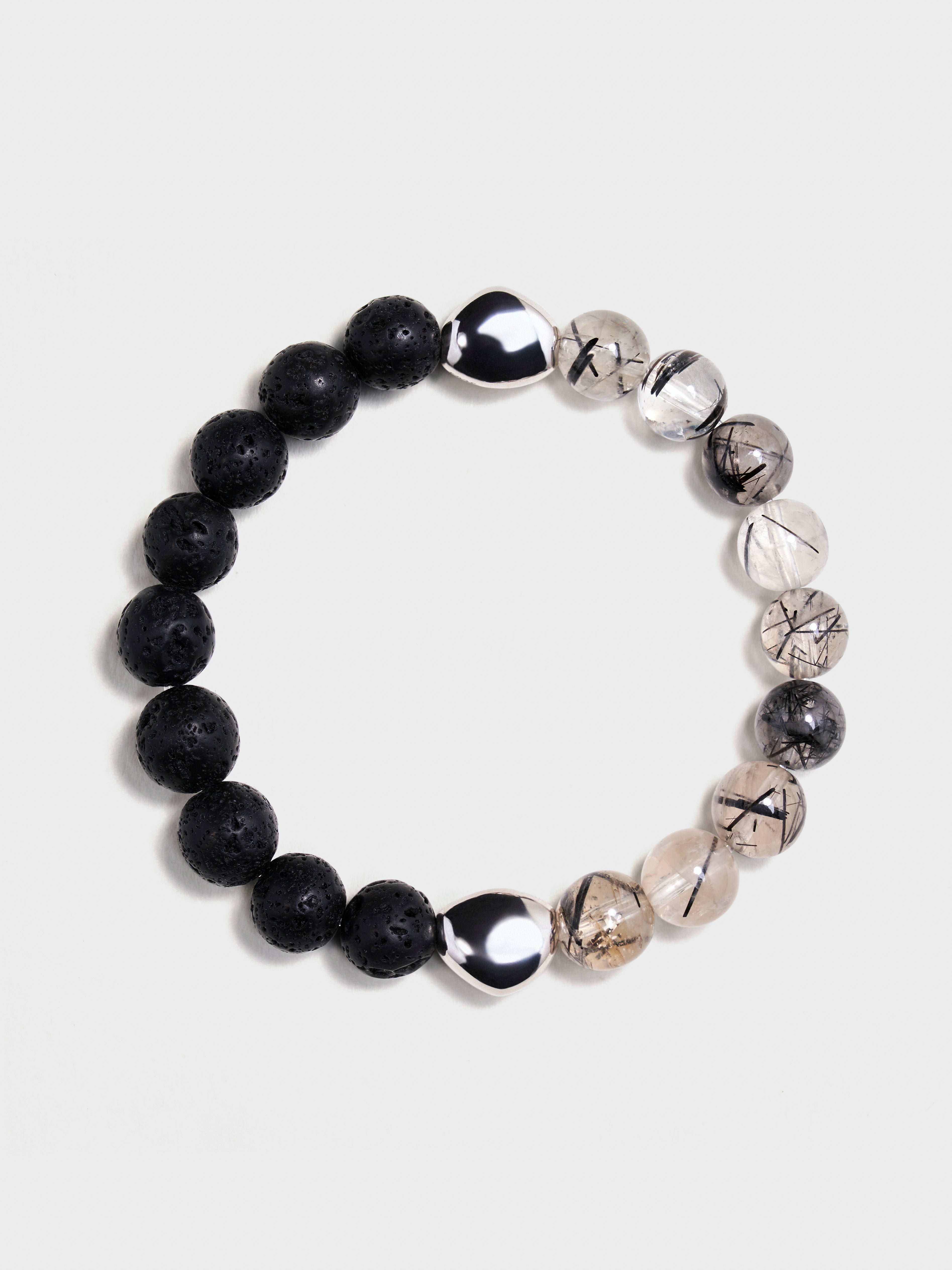 'THERA' Lava Stone + Black Rutilated Quartz Gemstone Bracelet