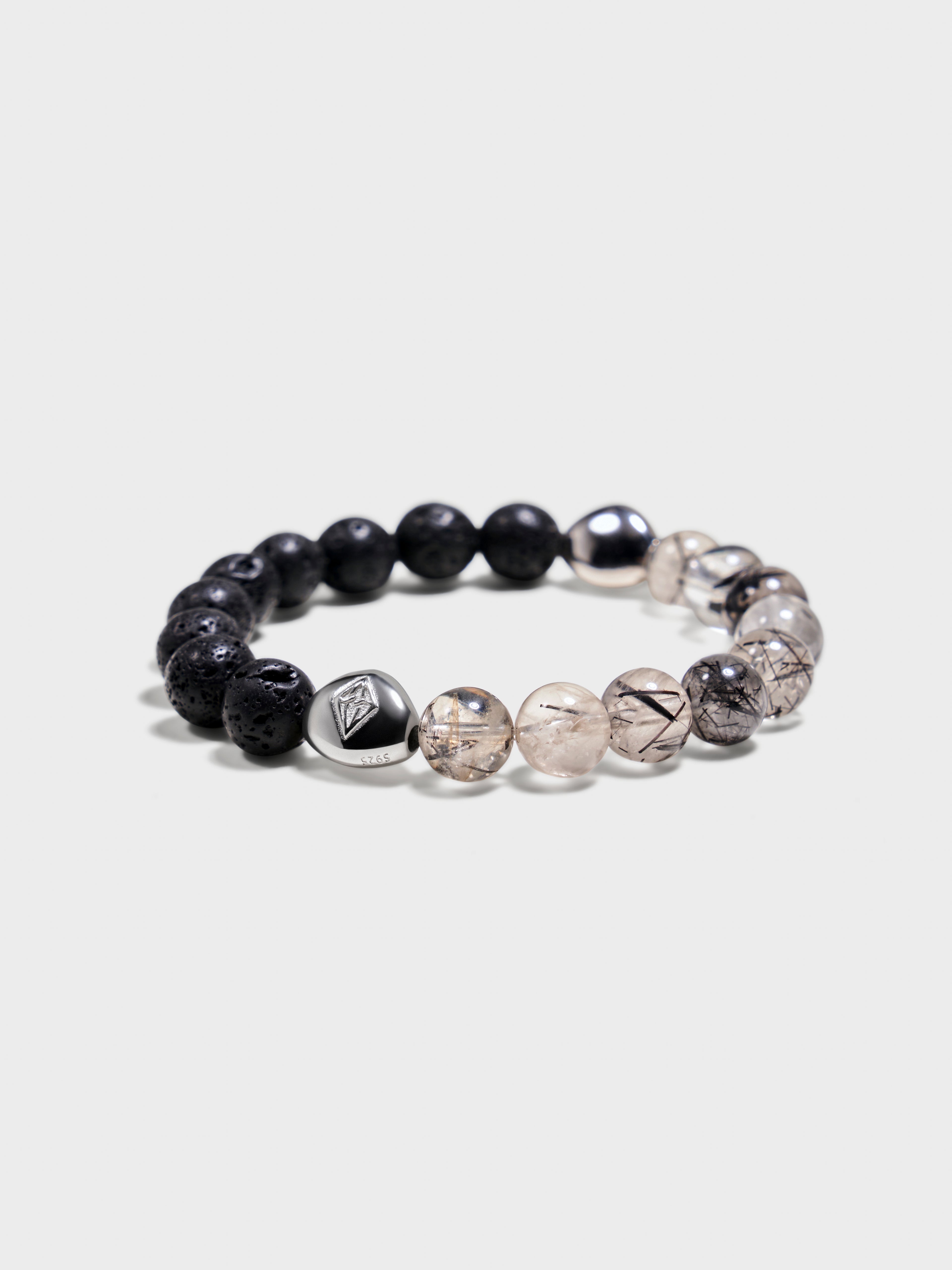 'THERA' Lava Stone + Black Rutilated Quartz Gemstone Bracelet