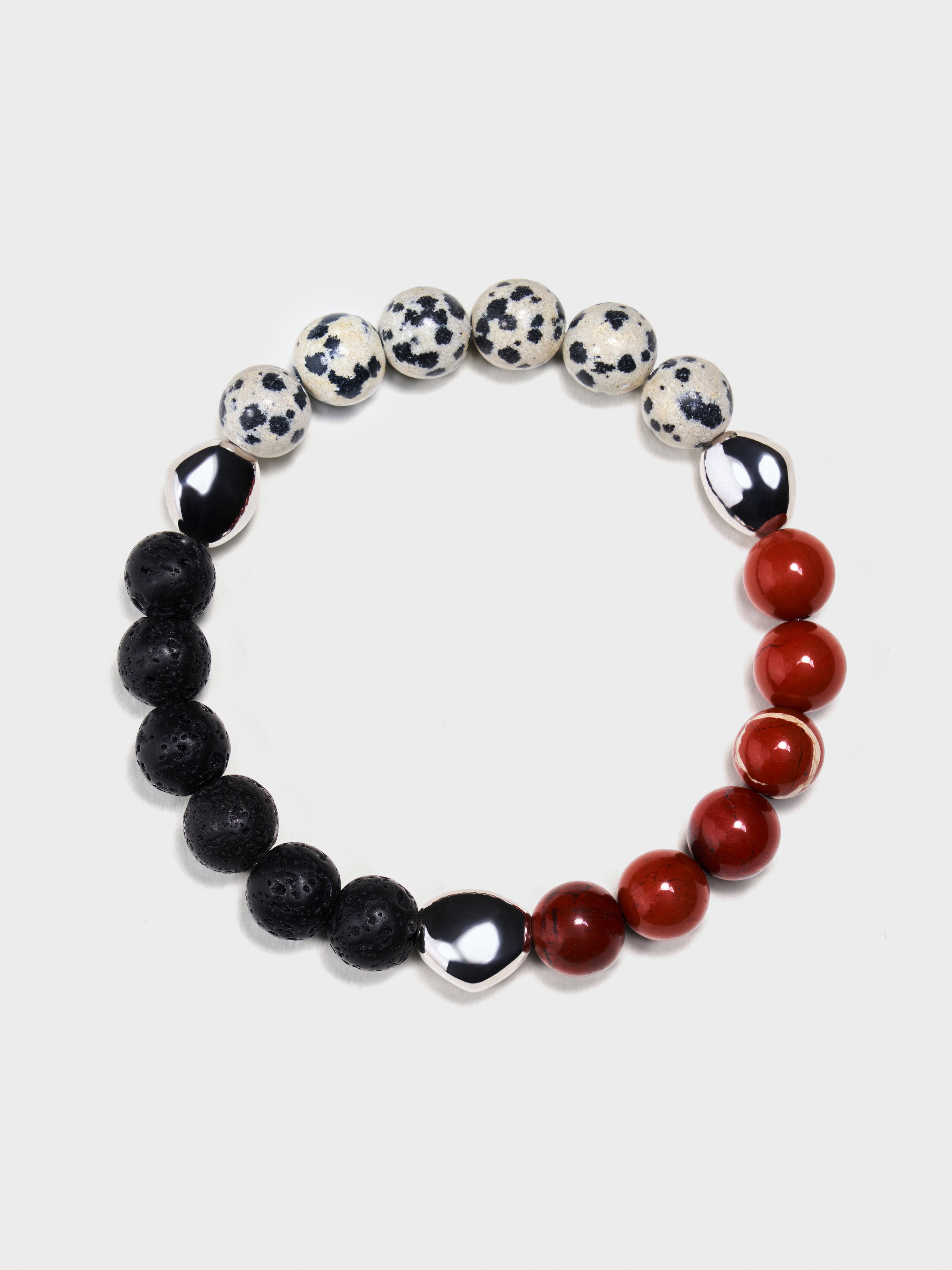 'UNZEN' Lava Stone + Dalmatian Jasper + Red Granite Gemstone Bracelet