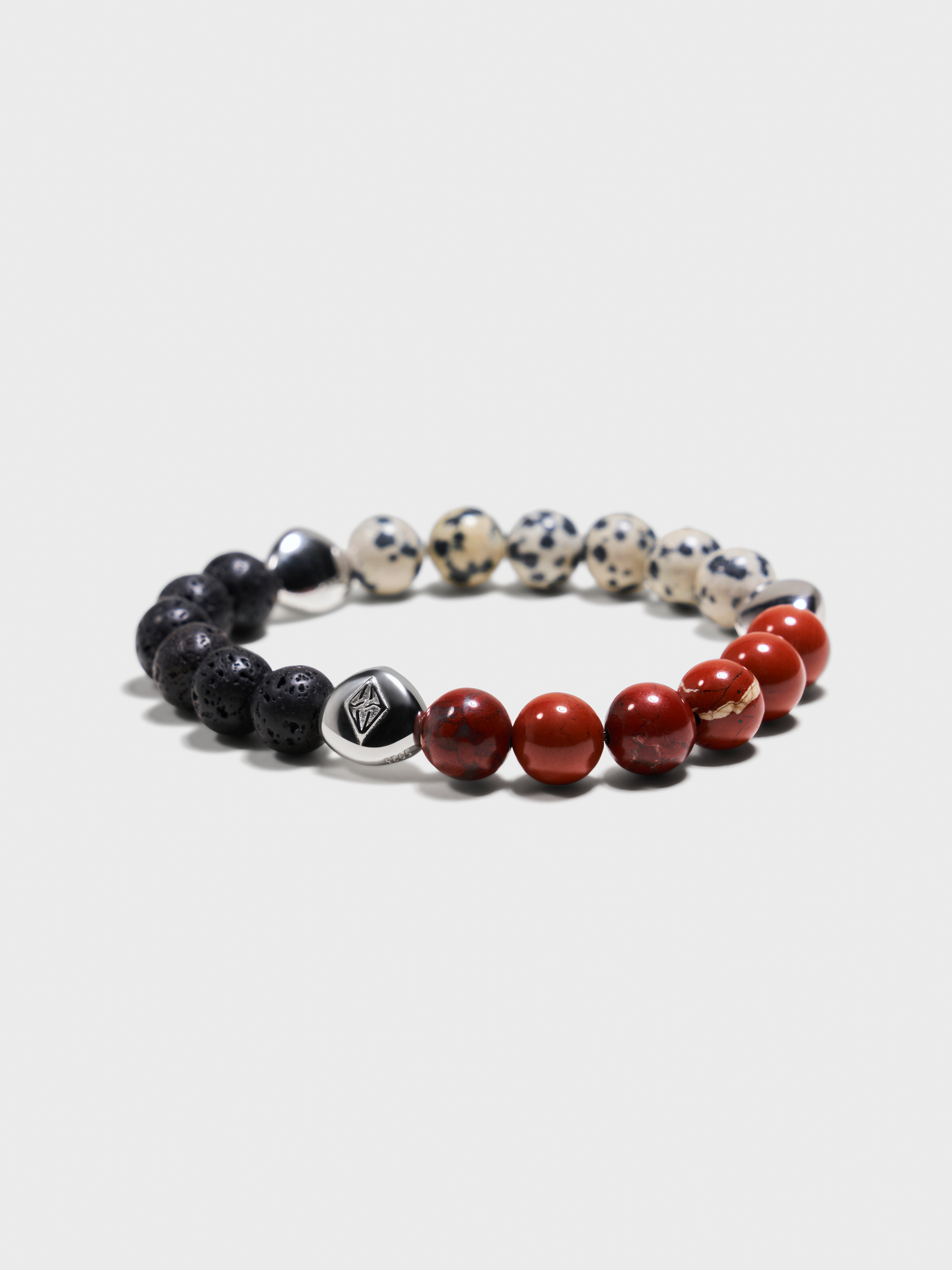 'UNZEN' Lava Stone + Dalmatian Jasper + Red Granite Gemstone Bracelet