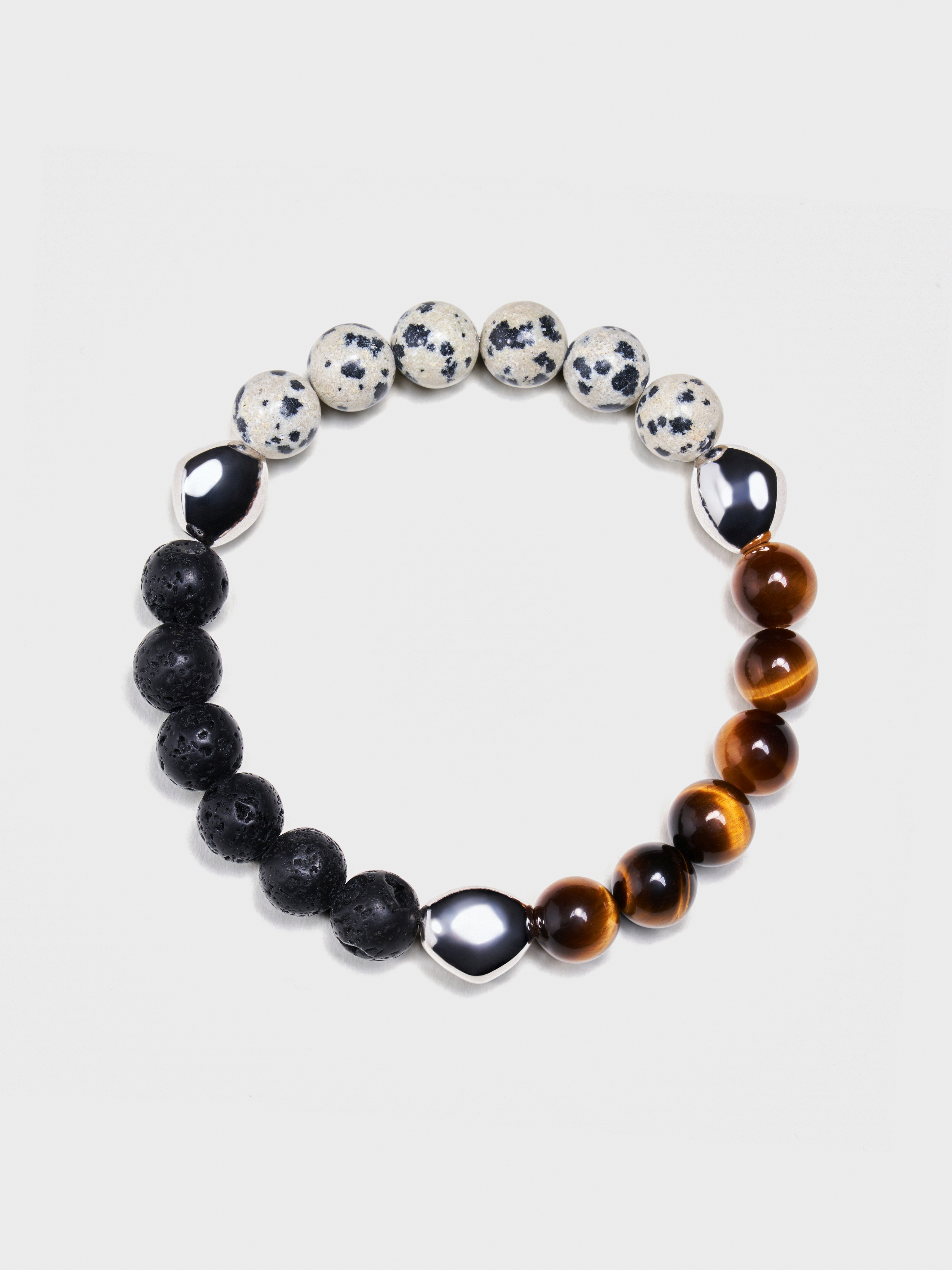 'UNZEN' Lava Stone + Dalmatian Jasper + Tiger's Eye Gemstone Bracelet