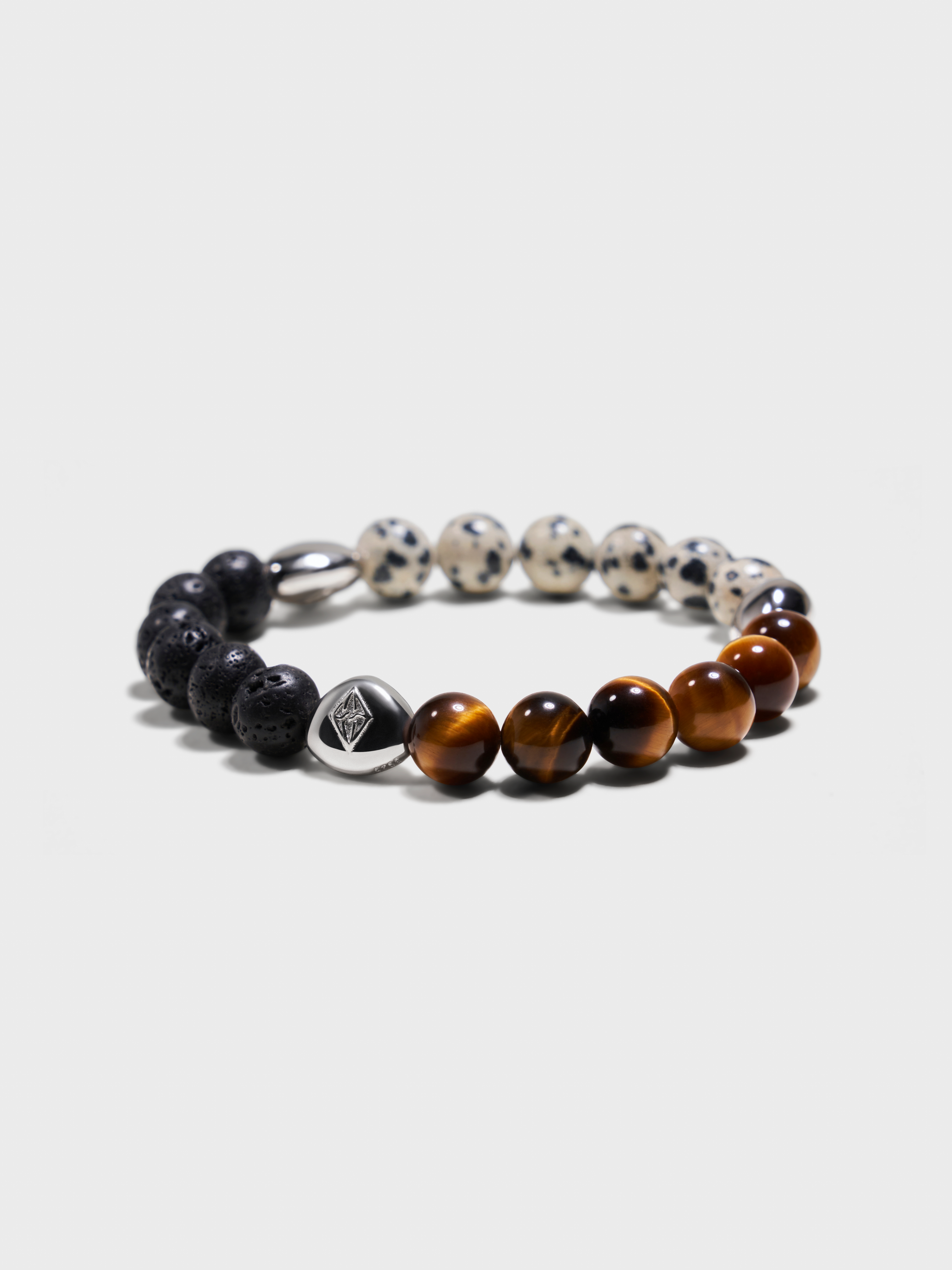 'UNZEN' Lava Stone + Dalmatian Jasper + Tiger's Eye Gemstone Bracelet