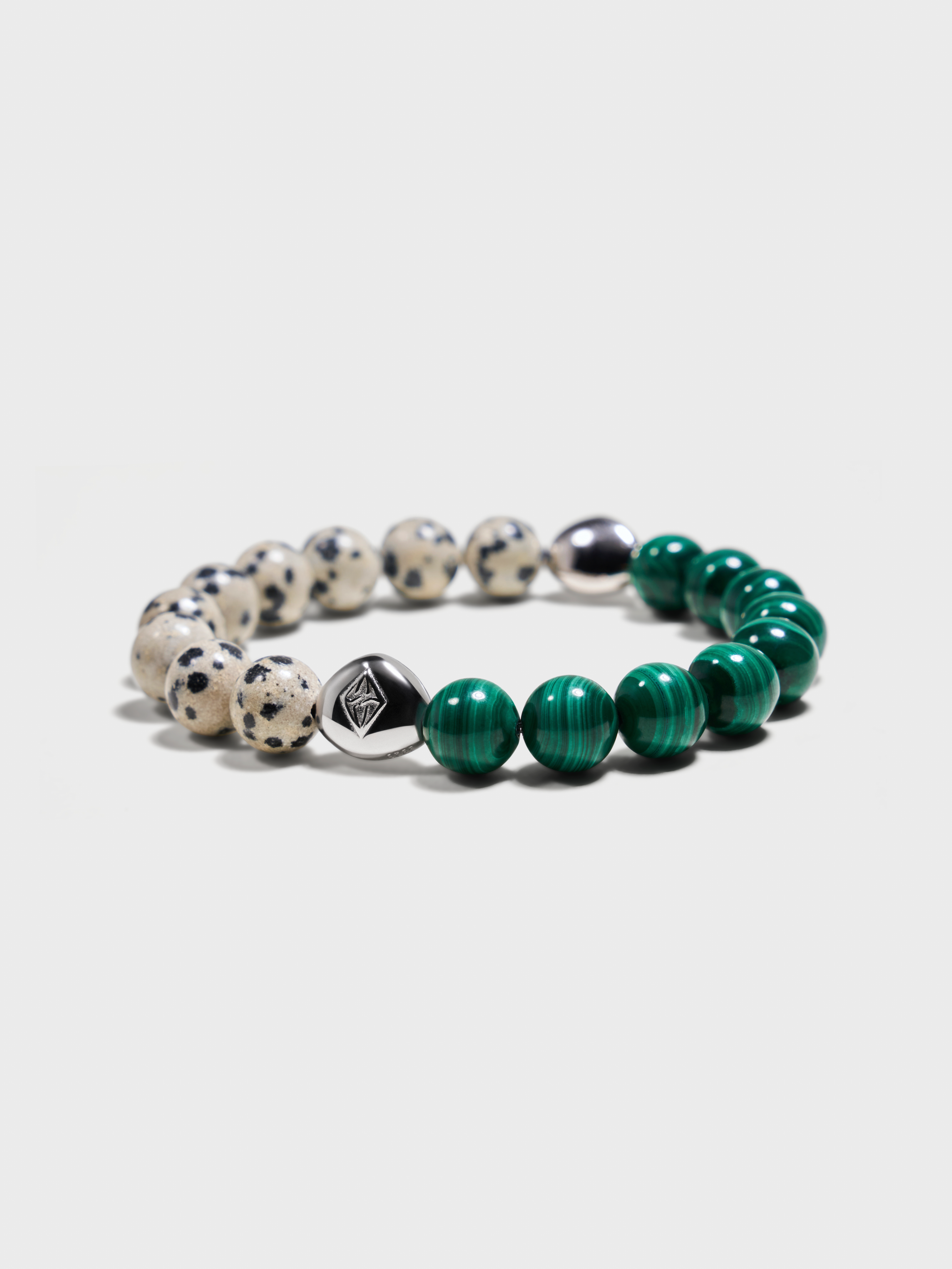 'VENICE90291' Dalmatian Jasper + Malachite Gemstone Bracelet